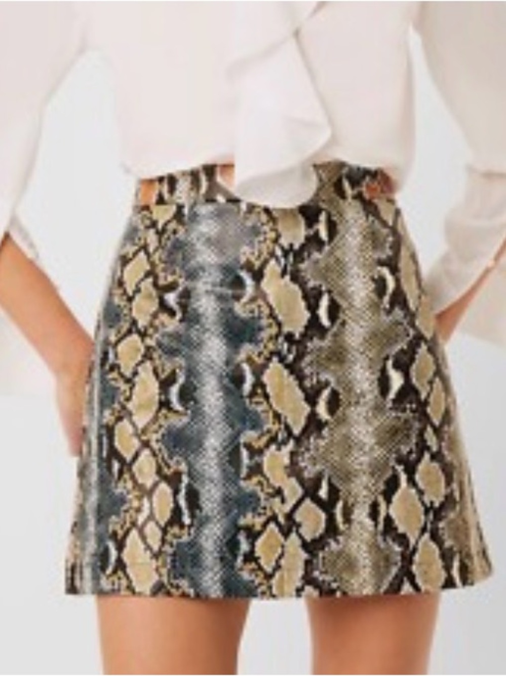 French Connection Neutral Multi Snake-Print Mini Skirt